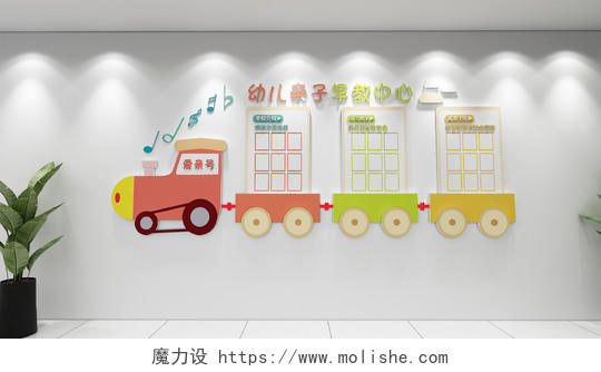 创意卡通火车造型幼儿早教中心简介文化墙